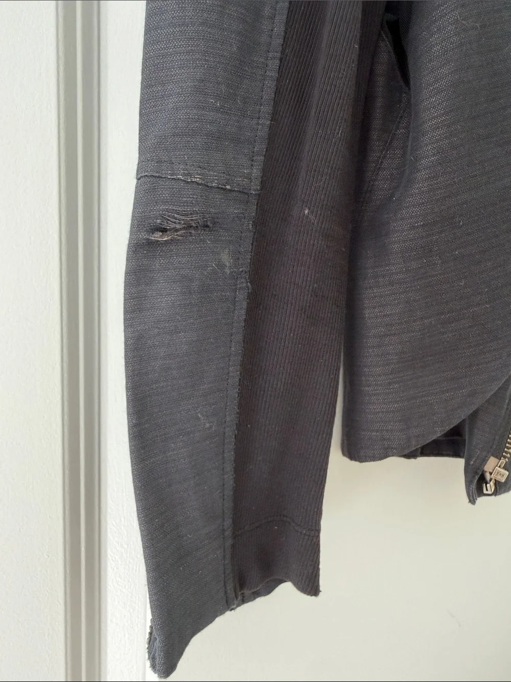 Helmut Lang Charcoal Asymmetrical Zip Leather-Trim Jacket
